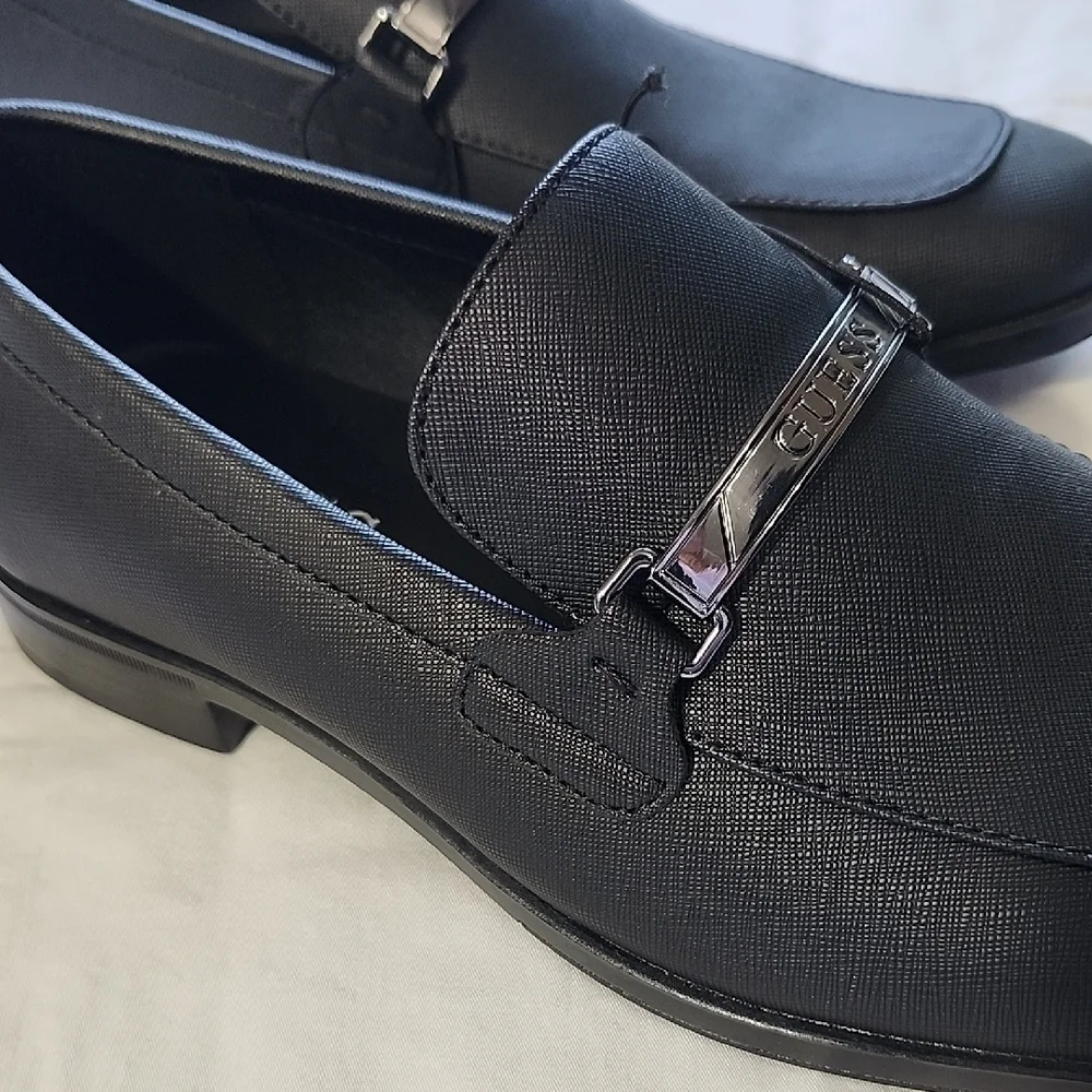 GUESS Men's Black Slip-On Loafers with Silver Accent